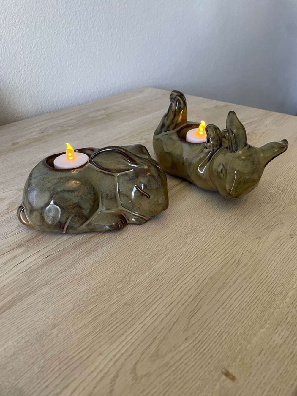 🐇 Vintage Partylite Ceramic Pottery Bunny Rabbit Tea Light candle holders (2)